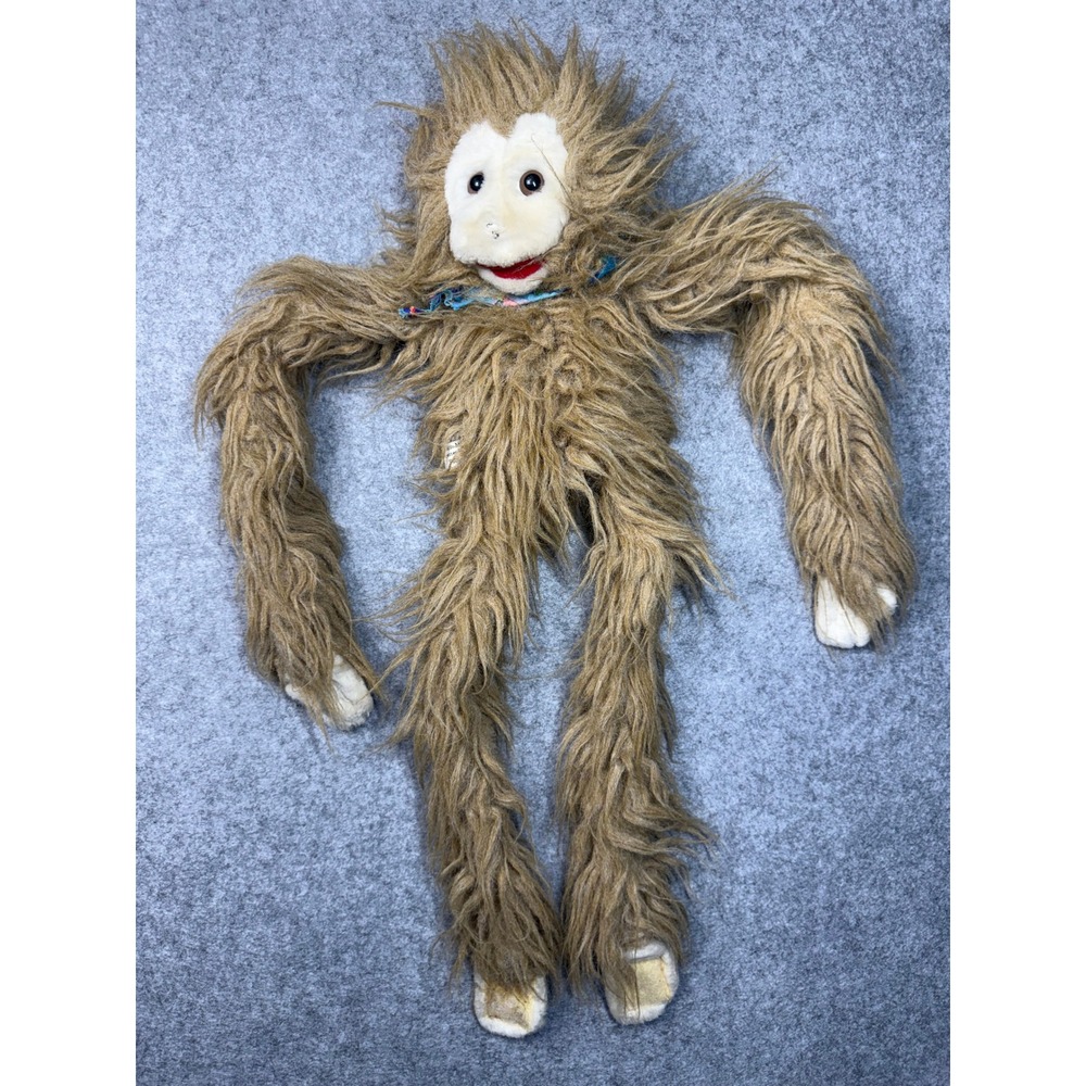 Vintage 1994 Hairy Gibbons Plush Hand Puppet E.Z. Trading Brown Monkey READ